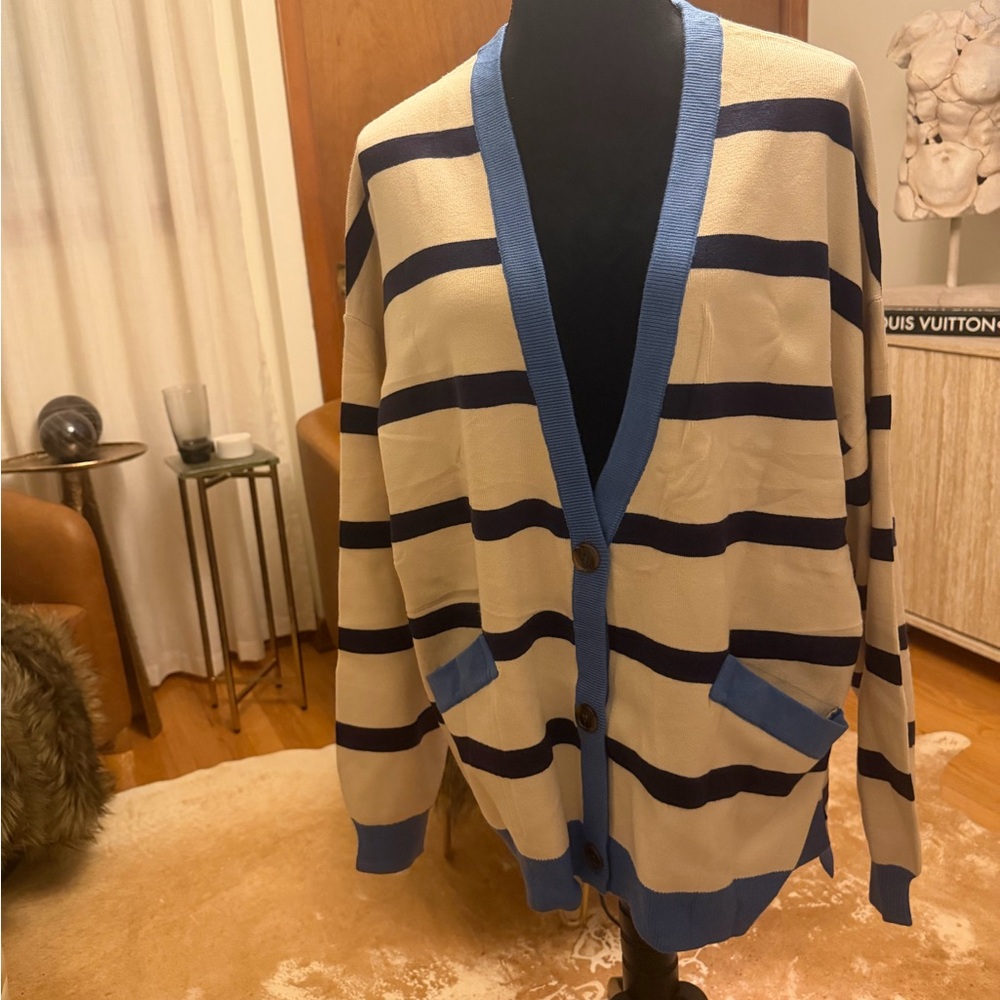 Striped Blue and Cream Women's Cardigan
